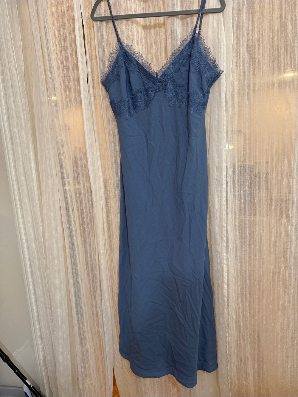 LOFT Lace Trim Midi Slip Dress Precious Sapphire Blue NWT - Picture 6 of 9